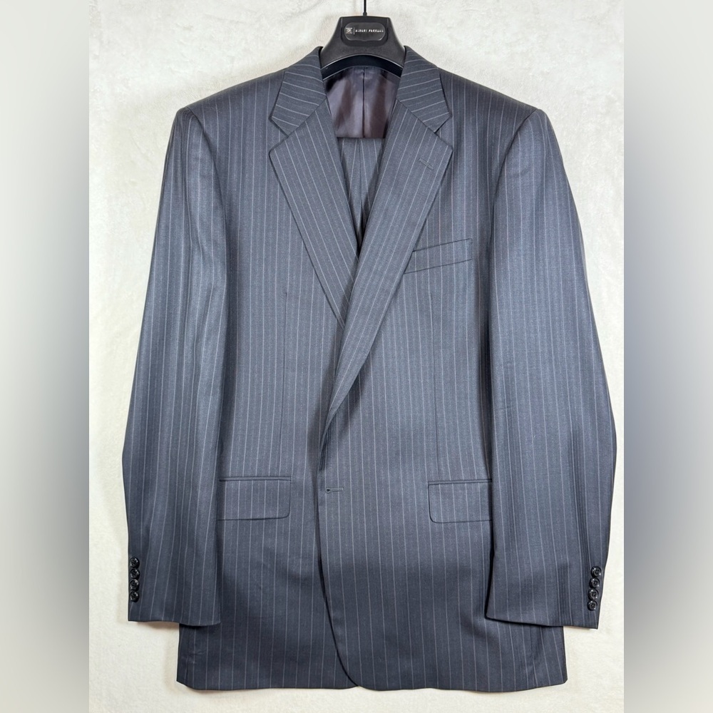 Hickey Freeman 46L 100% Wool Made in USA Charcoal Pinstripe Suit Jacket
